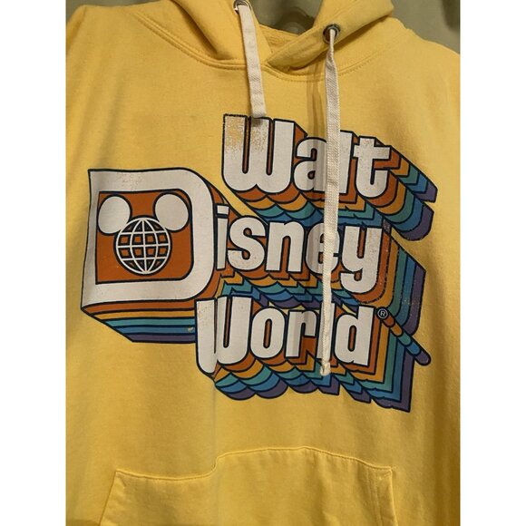 Walt Disney World Yellow Hoodie Vintage Logo Retro 70s Style Rainbow Size XXL - Picture 3 of 4